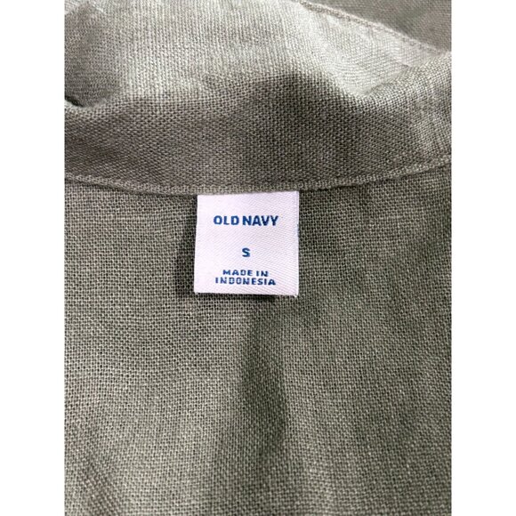 Old Navy Green Button-Up Belted Shirt Dress Short Sleeve Size S Linen Blend - Picture 7 of 10